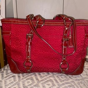 Coach Red Signature Print tote